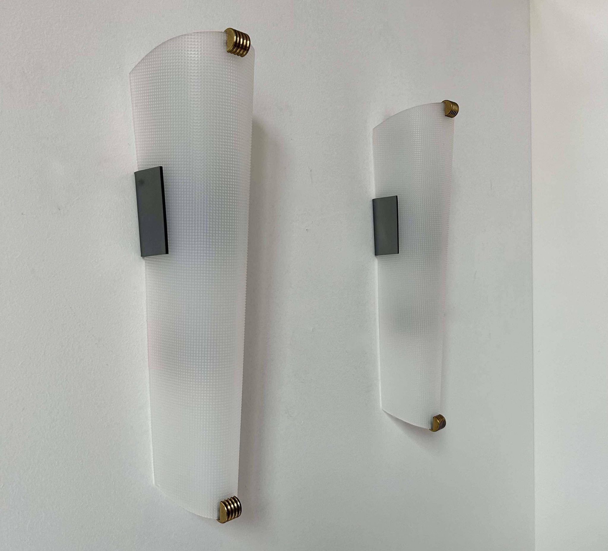 Pair of vintage brass and perspex wall lights, France 1960