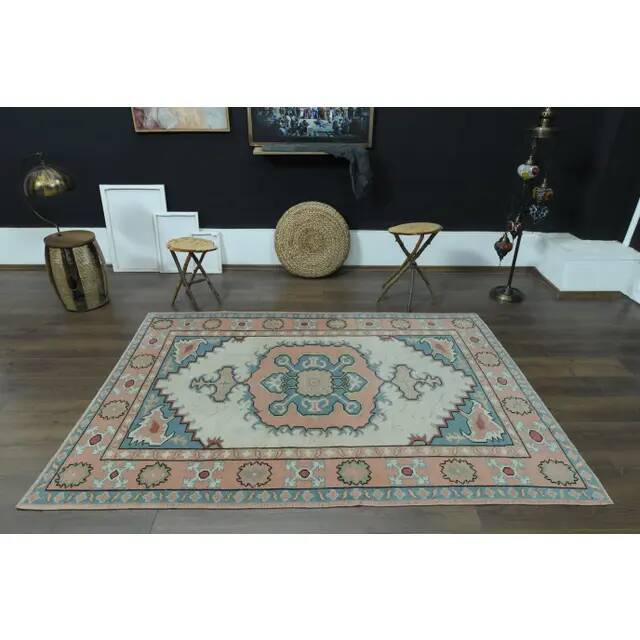1970s Vintage Turkish Oushak Handmade Wool Cotton Orange Area Rug 160x227