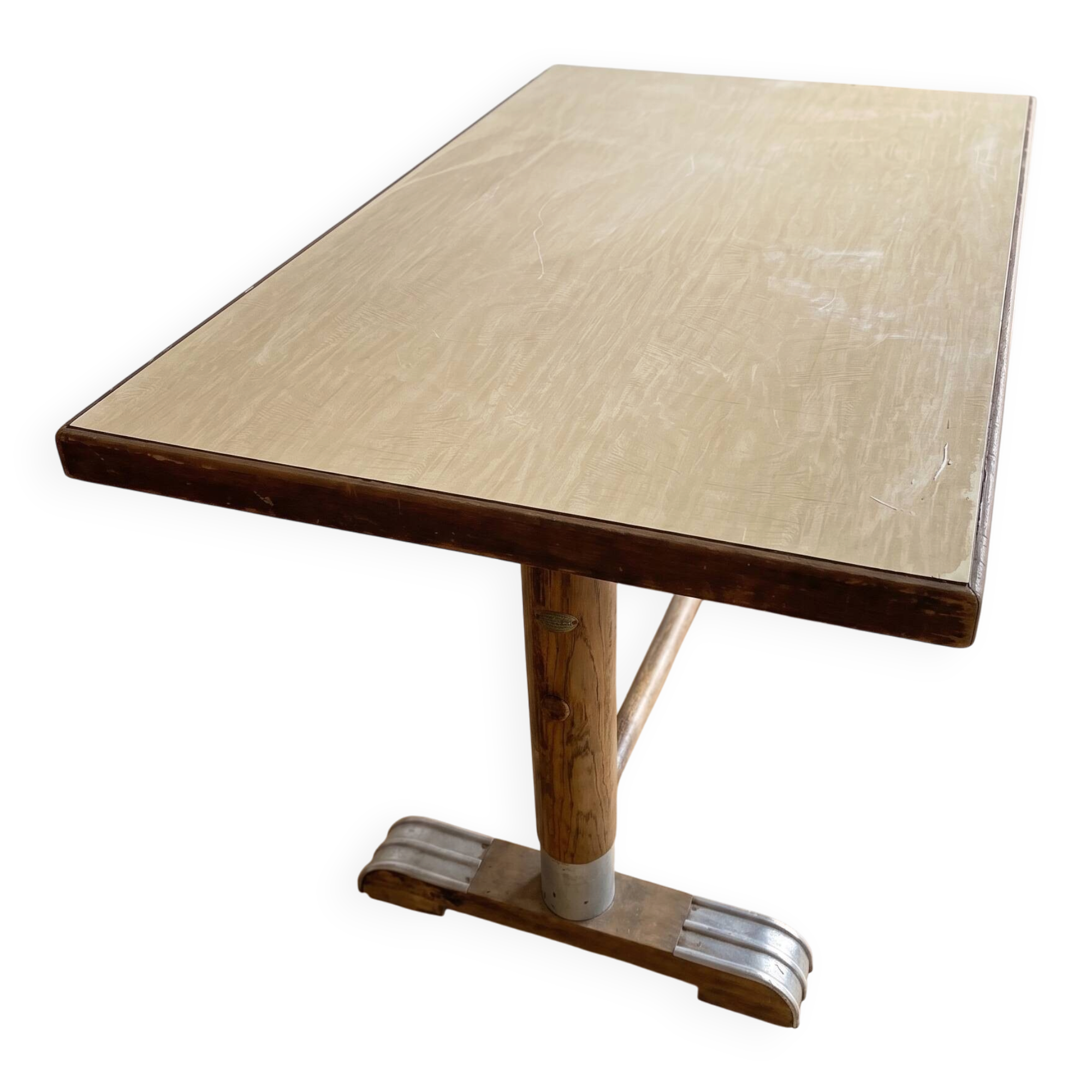 Antique bistro table L. Buchon in wood and metal