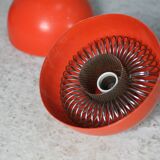 Set of 4 "spring" hanging lamps, orange steel, France, circa 1970
