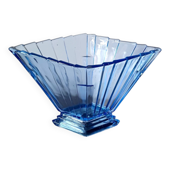 Vase. Special fan model. Art Deco. Bright blue glass