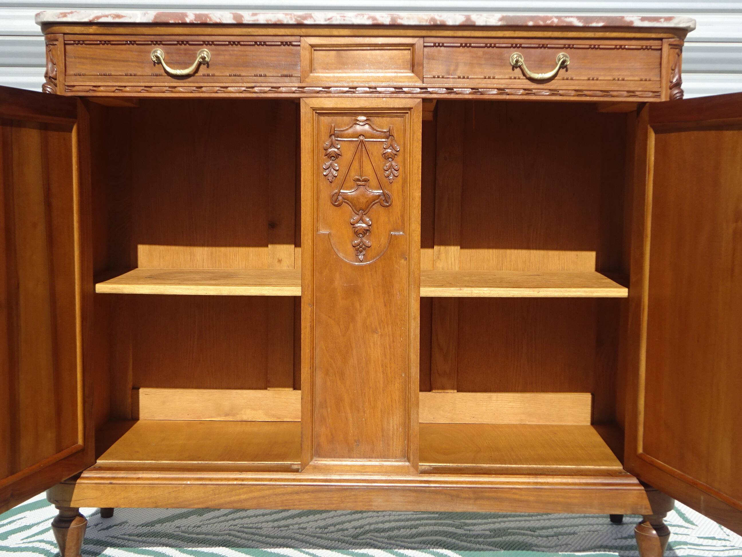 Art Deco walnut sideboard with marble top