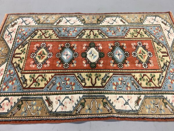 Vieux tapis turc milas 198x120 cm vieux tapis vintage ushak région bleu beige rouille