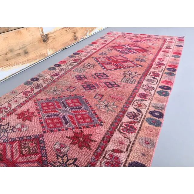 Pink Turkish Hand-Knotted Runner 86x317