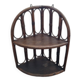 Corner wall shelf in dark rattan, year 60/70