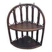 Étagère murale d'angle en rotin foncé, années 60-70