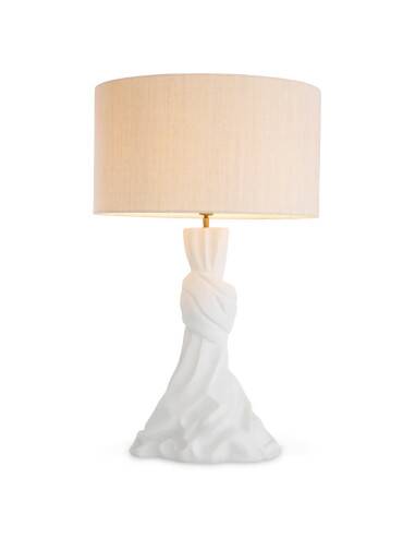 Pair of white and brass table lamps, linen shades.