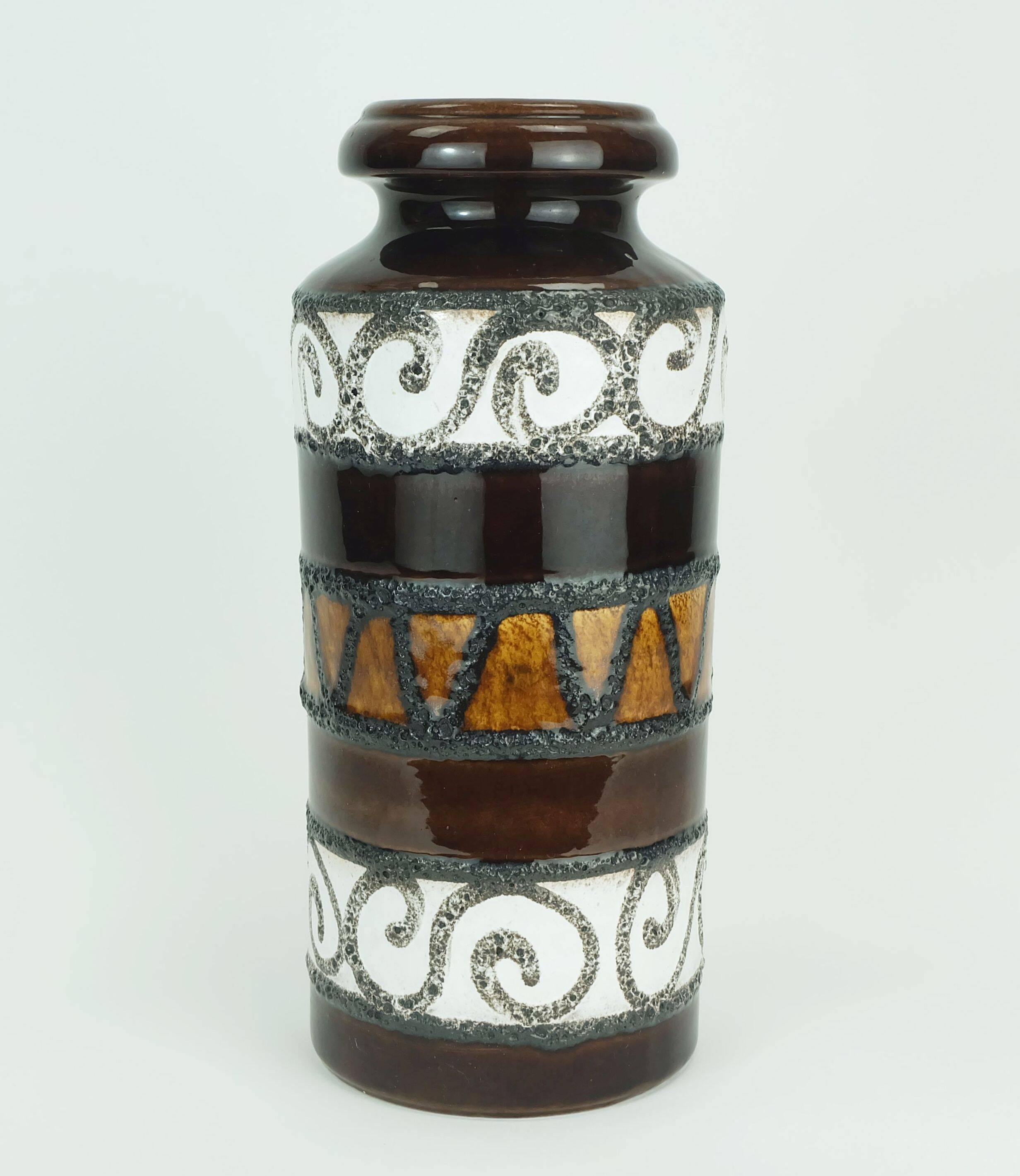 Scheurich mid century ceramic vase fat lava brown ochre white model 517-30