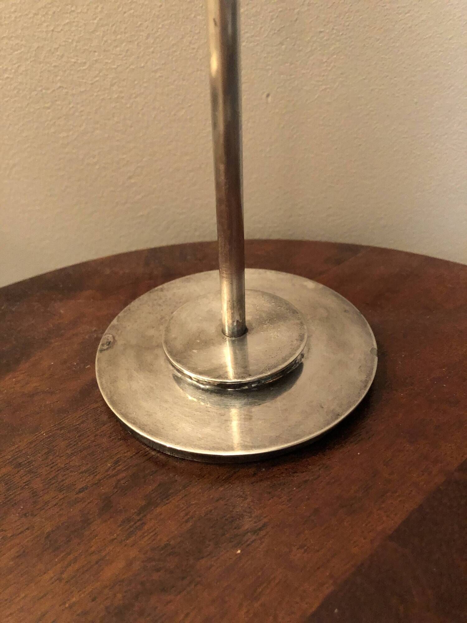 Silver-plated metal candlestick in vintage Art Deco style