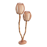 Bamboo and rattan floor lamp 2 lights from the 70s