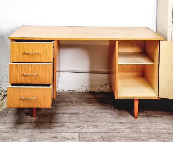 Vintage wooden desk with drawers 1970's