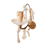 Applique laiton pampilles verre cristal verre rose  ancien vintage dp 0522018