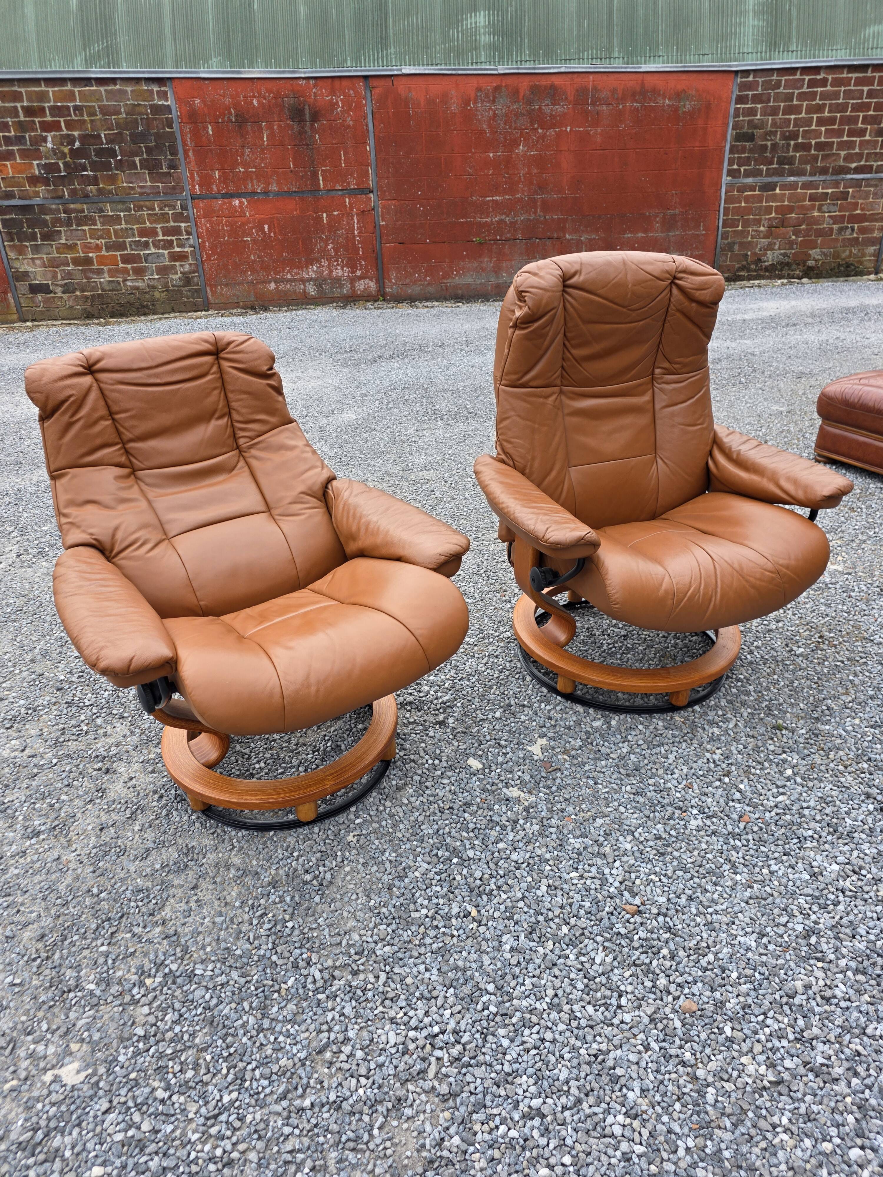 Pair of Ekornes Stressless leather armchairs, 1980s