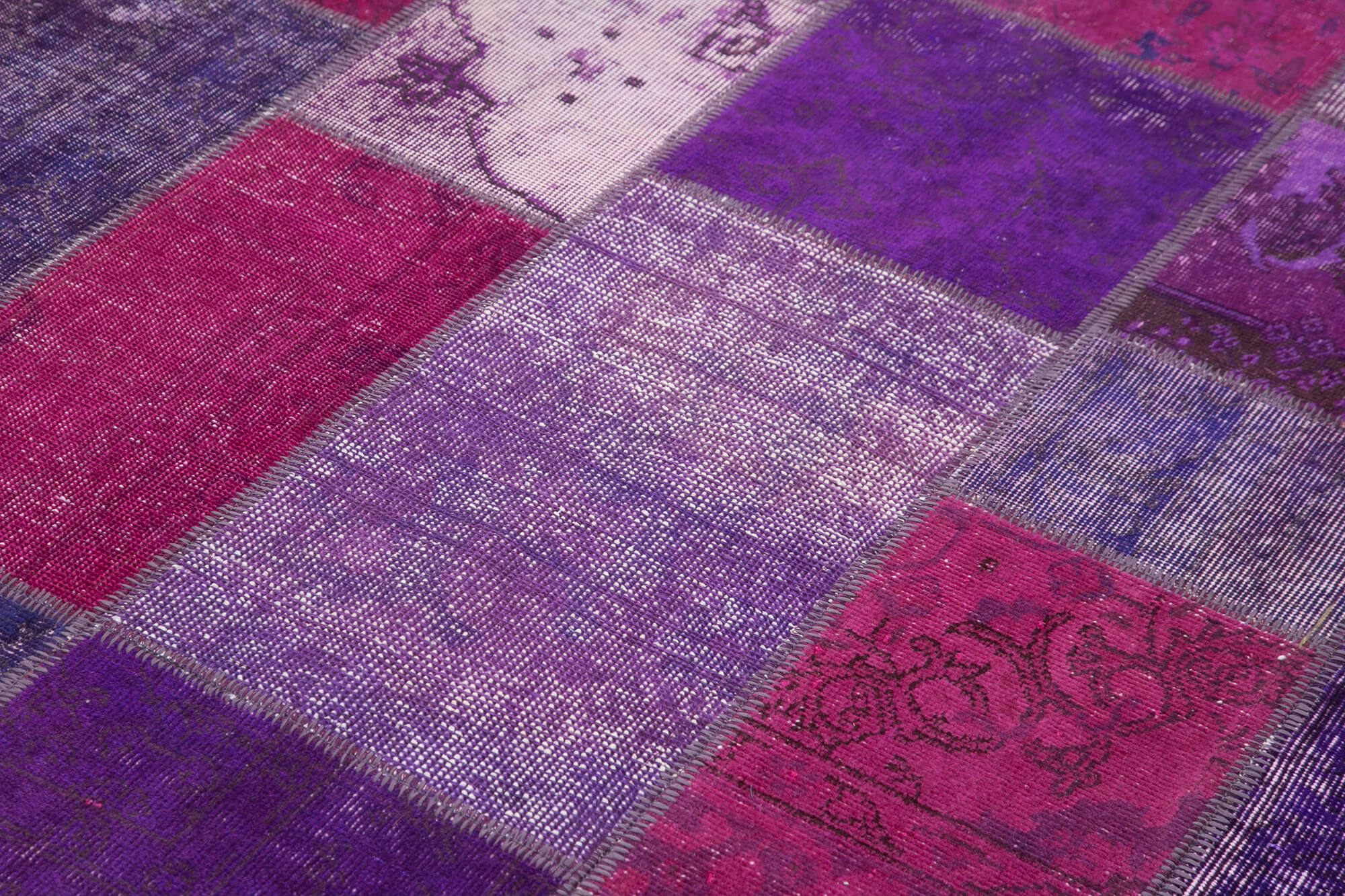 Hand-Knotted Turkish Vintage 172 cm x 247 cm Purple Patchwork Carpet