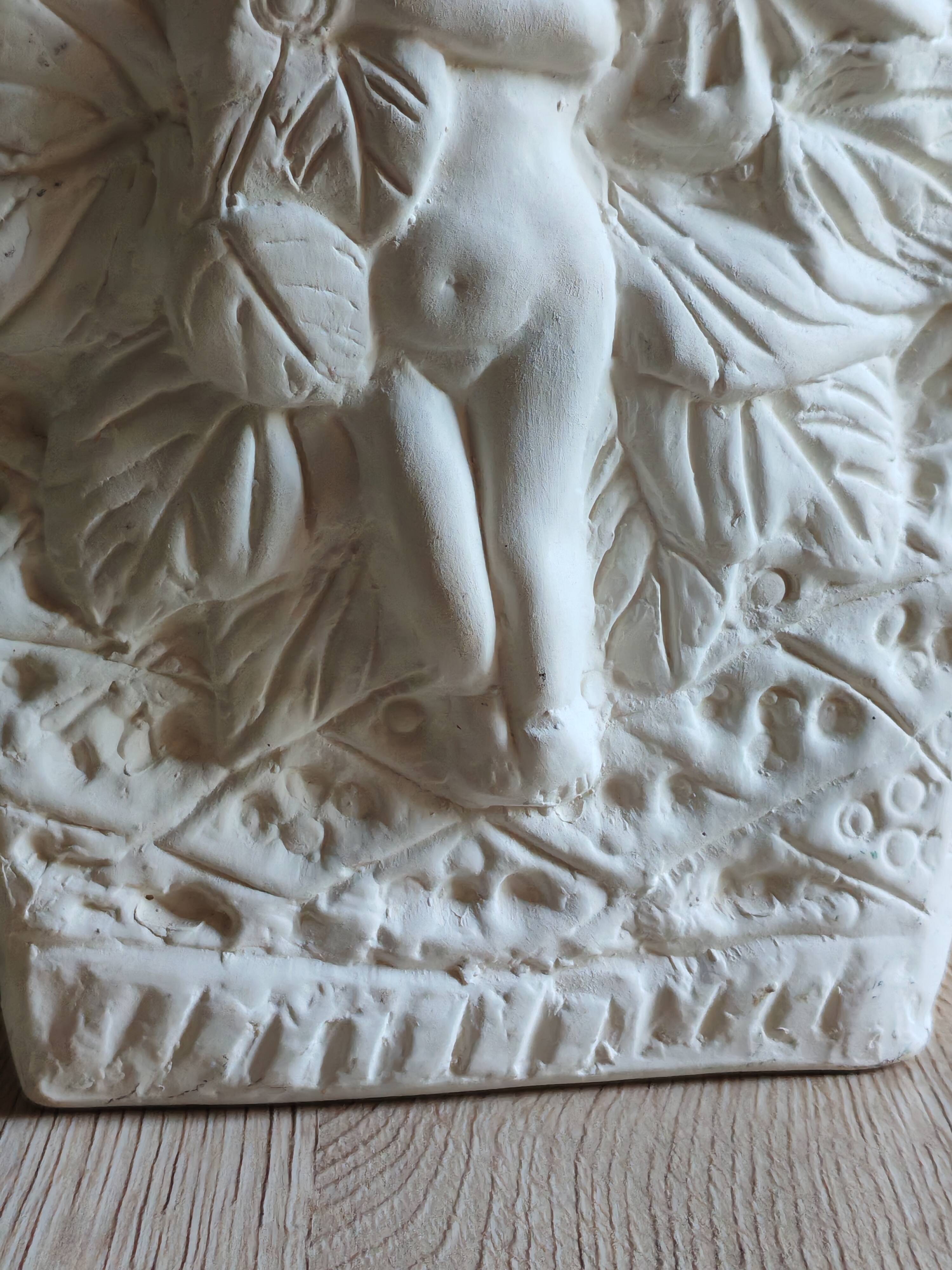 Angel Vase in White Plaster, Vintage Planter with Cherub and Flower Motif
