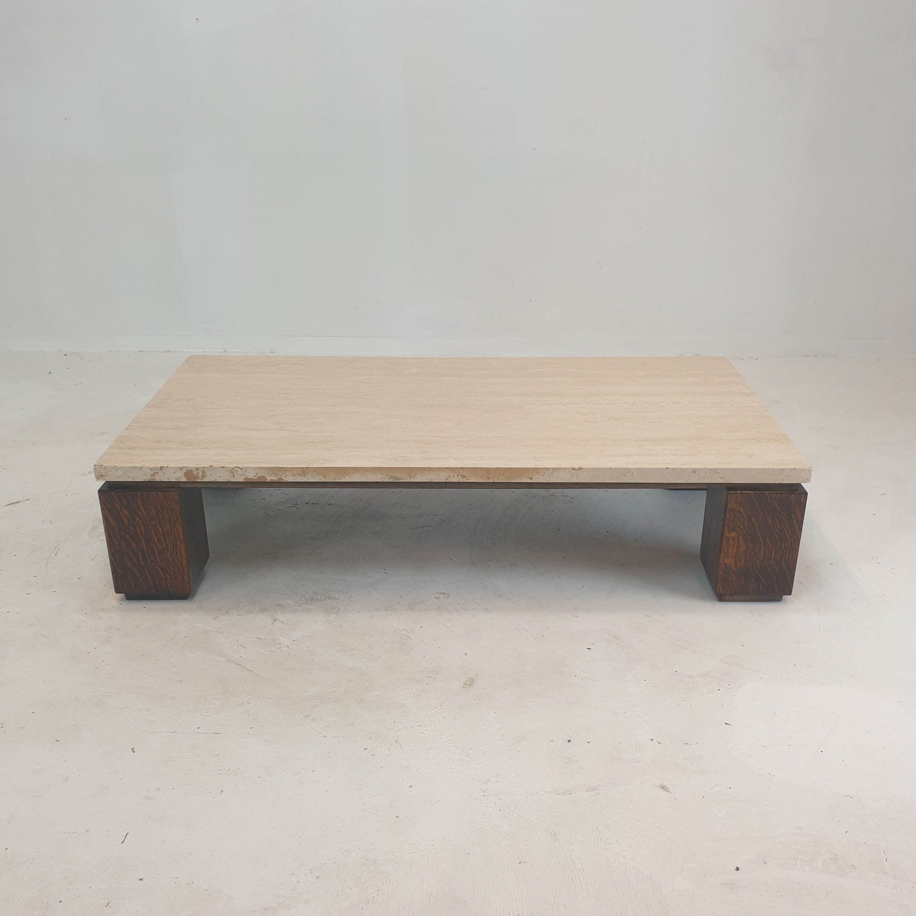 Travertine coffee table with wenge, 1970s