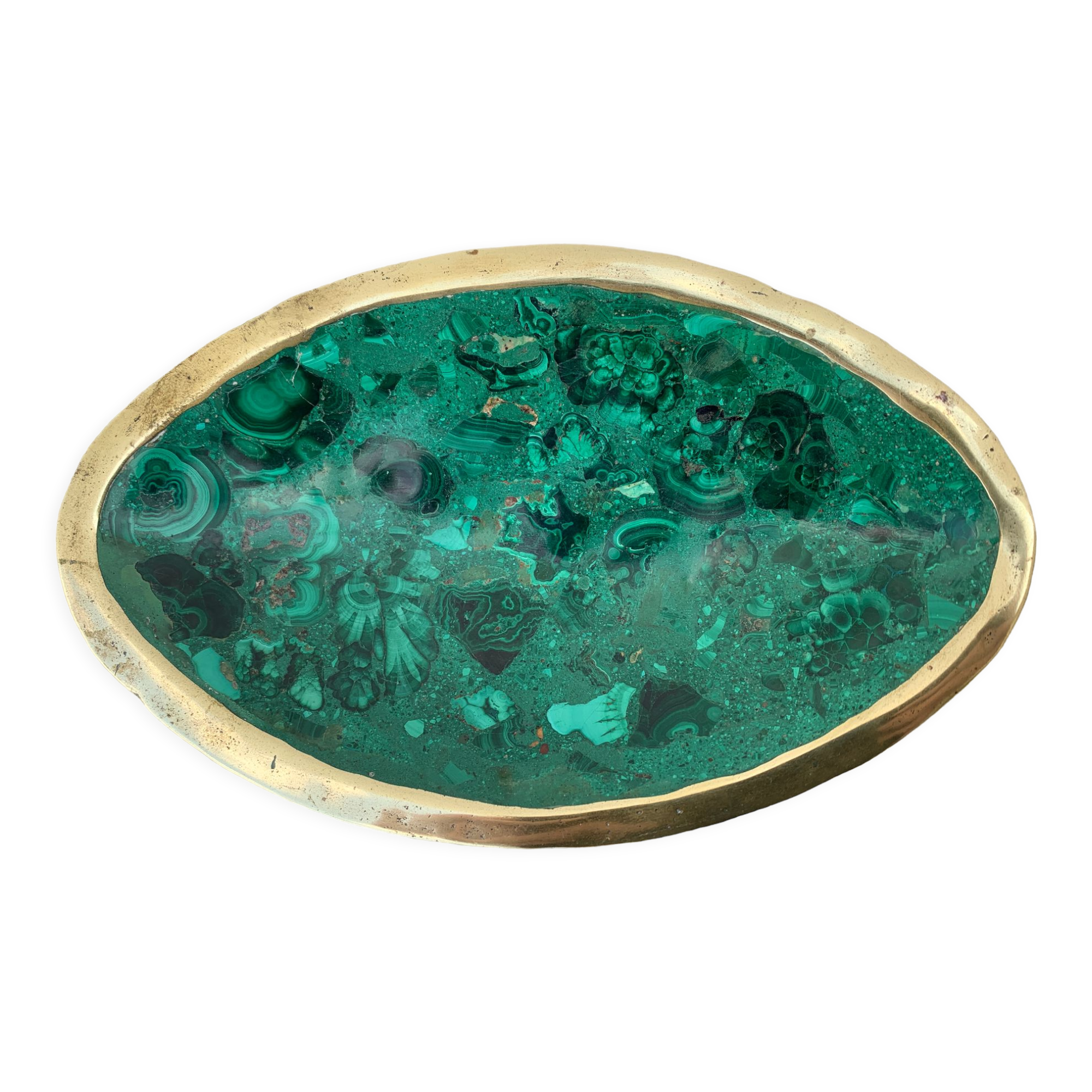 Ashtray or empty pocket in malachite and bronze