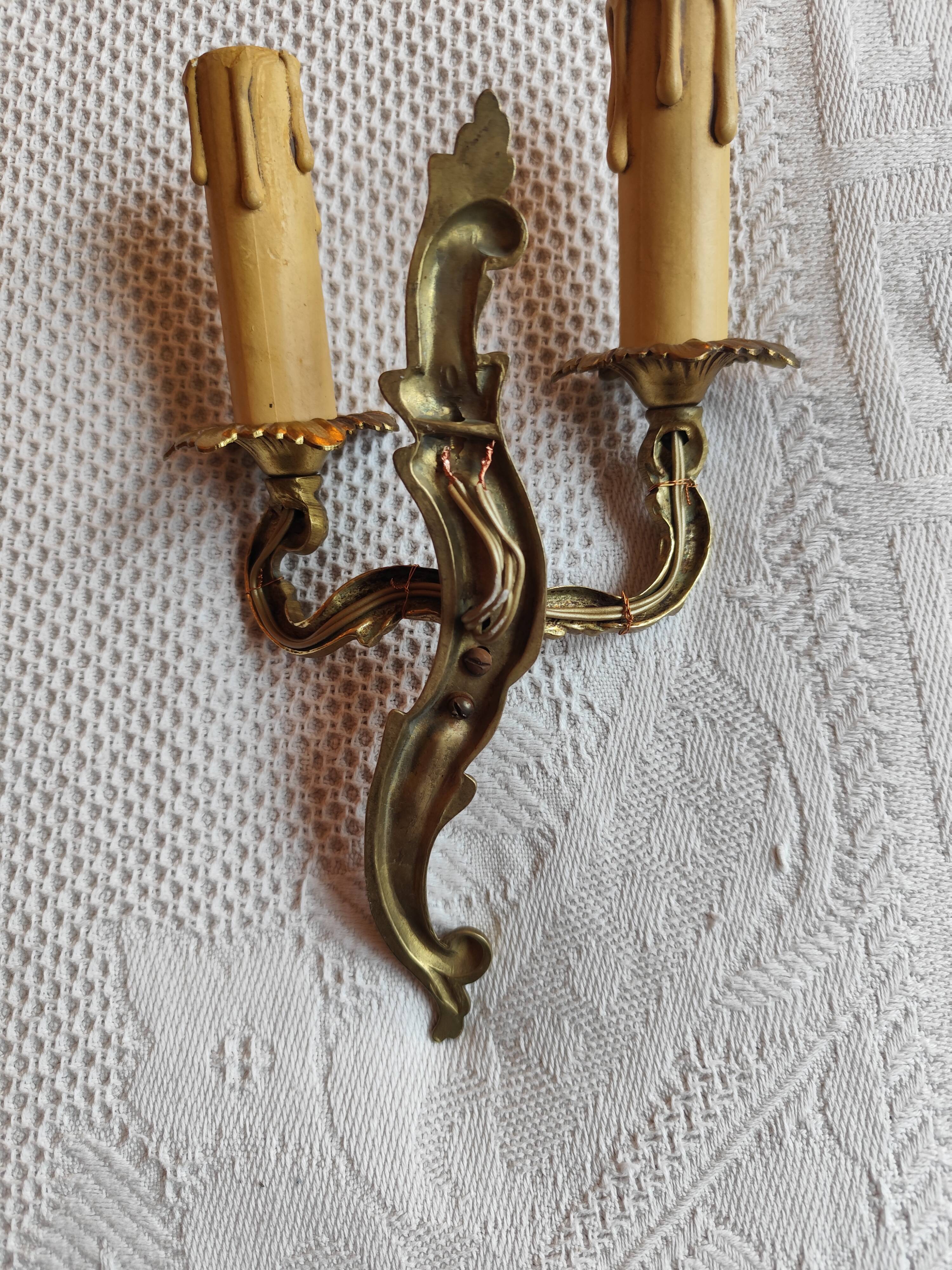Pair of 19th century Louis XV style gilt bronze wall lights with 2 branches