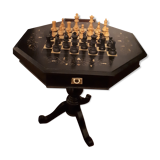 Octagonal chess table marquetry
