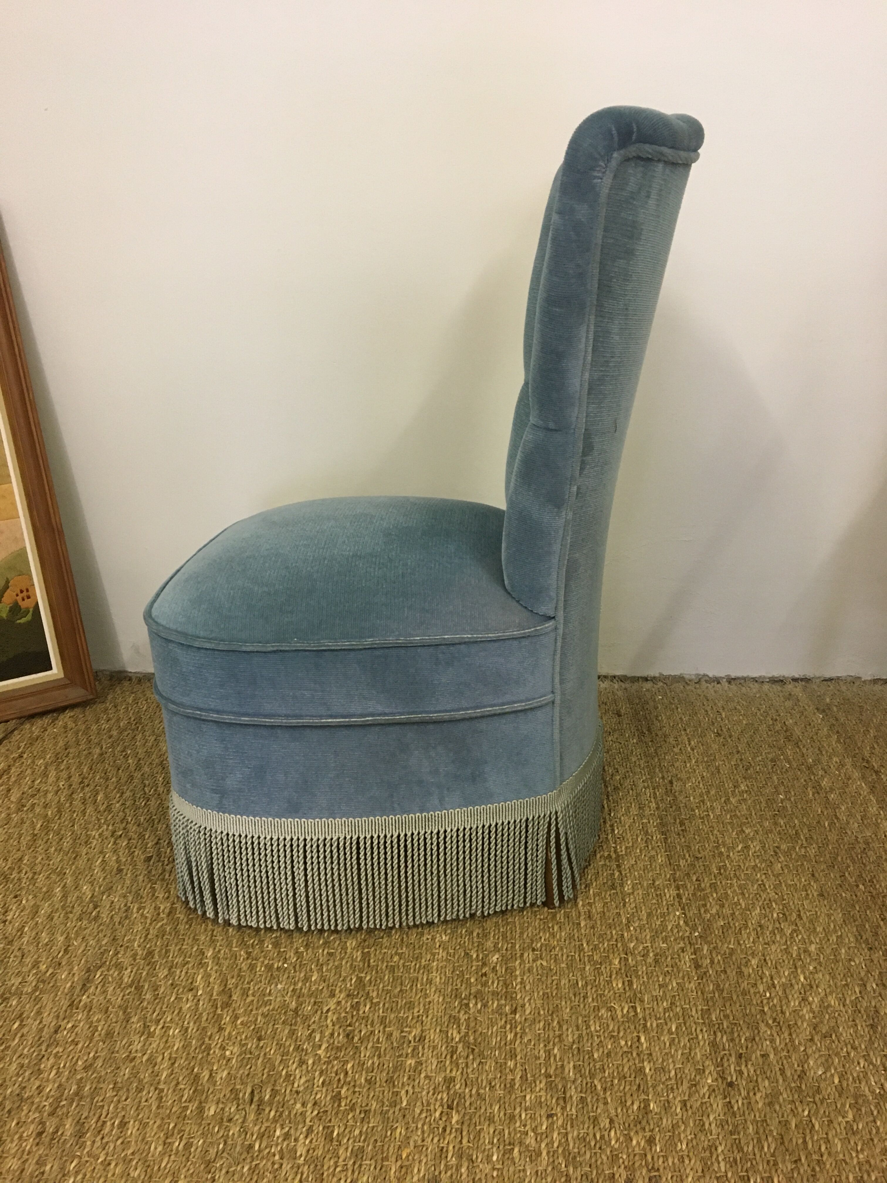 Vintage blue velvet toad chair