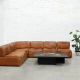 Canapé modulable De Sede 'DS-15' en cuir cognac patiné, Suisse 1970