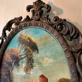 Small frame in gilded metal and painting on wood