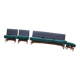 Mid-Century Danish Set 1960s — 3-seater sofa, 2 armchairs and ottoman, turquoise fabric and wood, black backs.