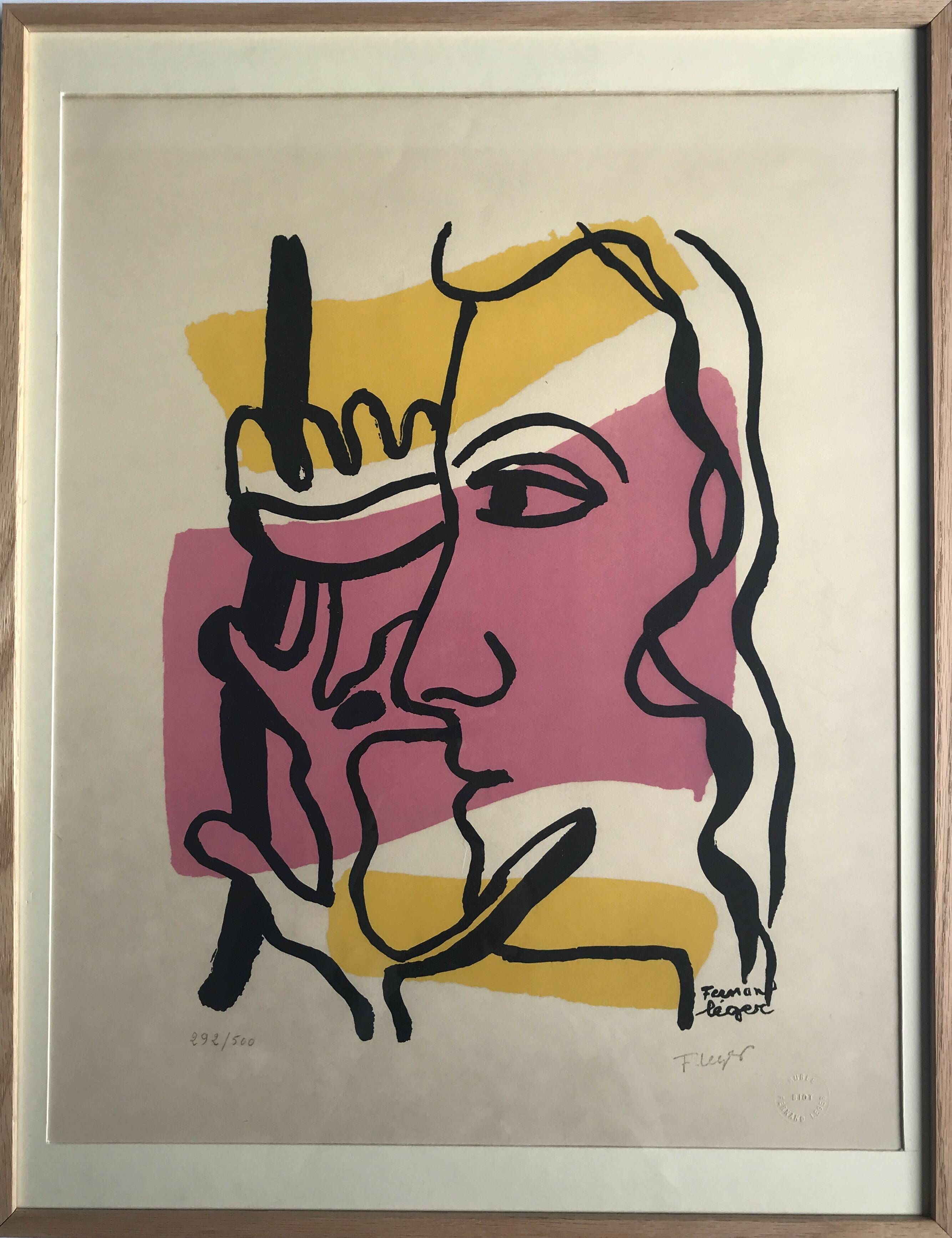 Fernand LEGER, Profile with Flower, c. 1948. Signed and stamped lithograph.