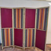 Paravent ancien 4 feuilles bois et tissu