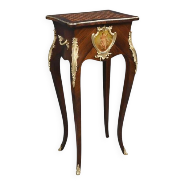 Table de salon, travailleuse en marqueterie, style Louis XV – fin XIXe