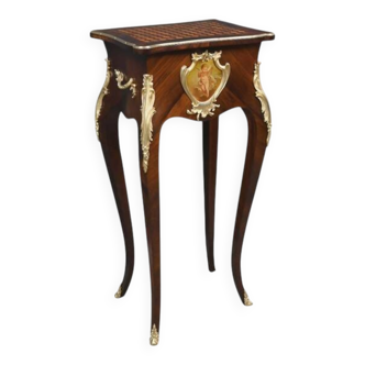 Small working coffee table in marquetry, Louis XV style – late 19th century.