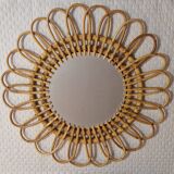 Vintage 70s style rattan sun mirror
