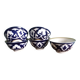 5 Uzbekistan porcelain tea bowls or cups, cobalt and gold decor