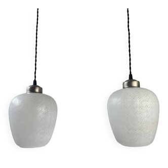 Pair of vintage XL dome-shaped pendants.