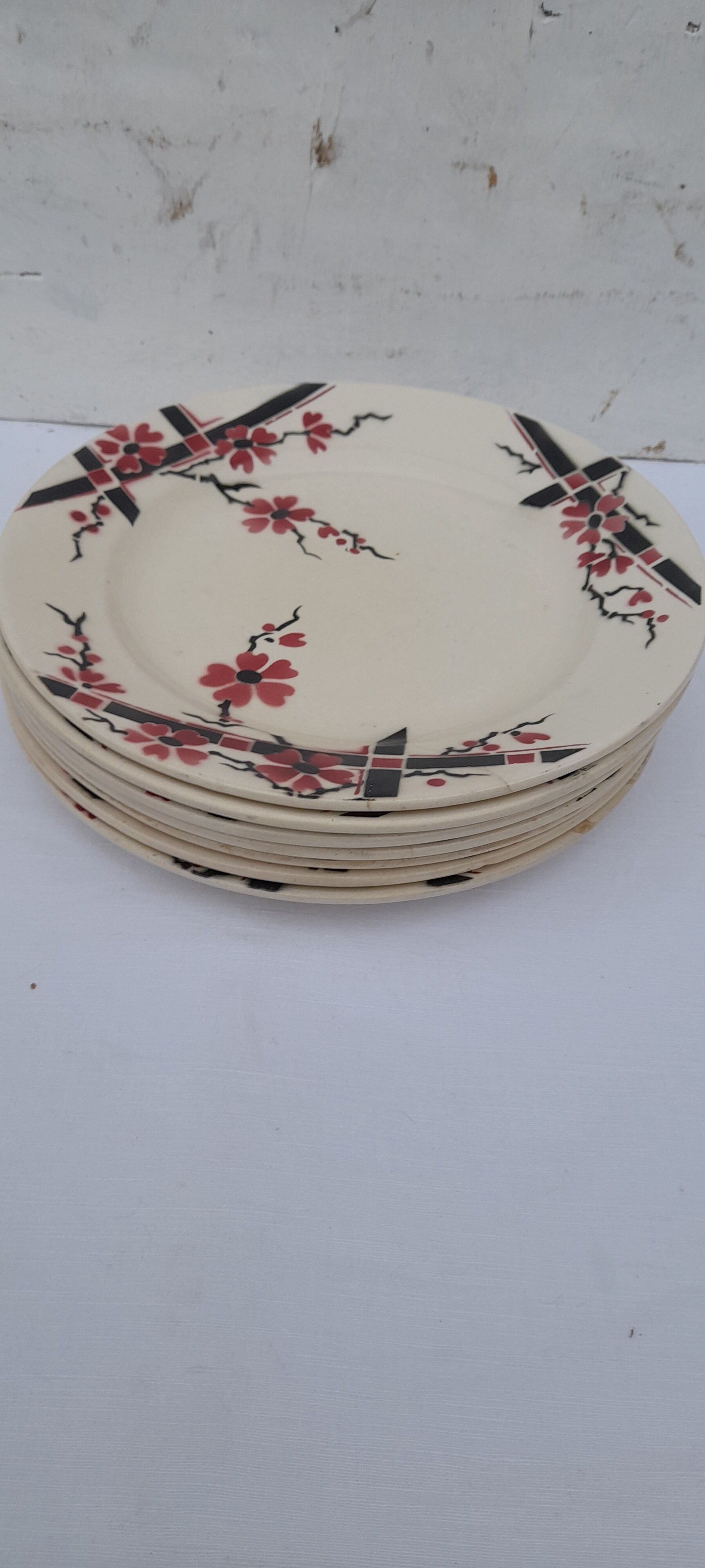 7 flat earthenware plates Moulin des loups & Hamage model Bagatelle diam 23.5 cm