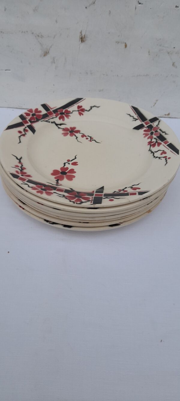 7 assiettes plates en  faïence Moulin des loups & Hamage modèle Bagatelle diam 23,5 cm