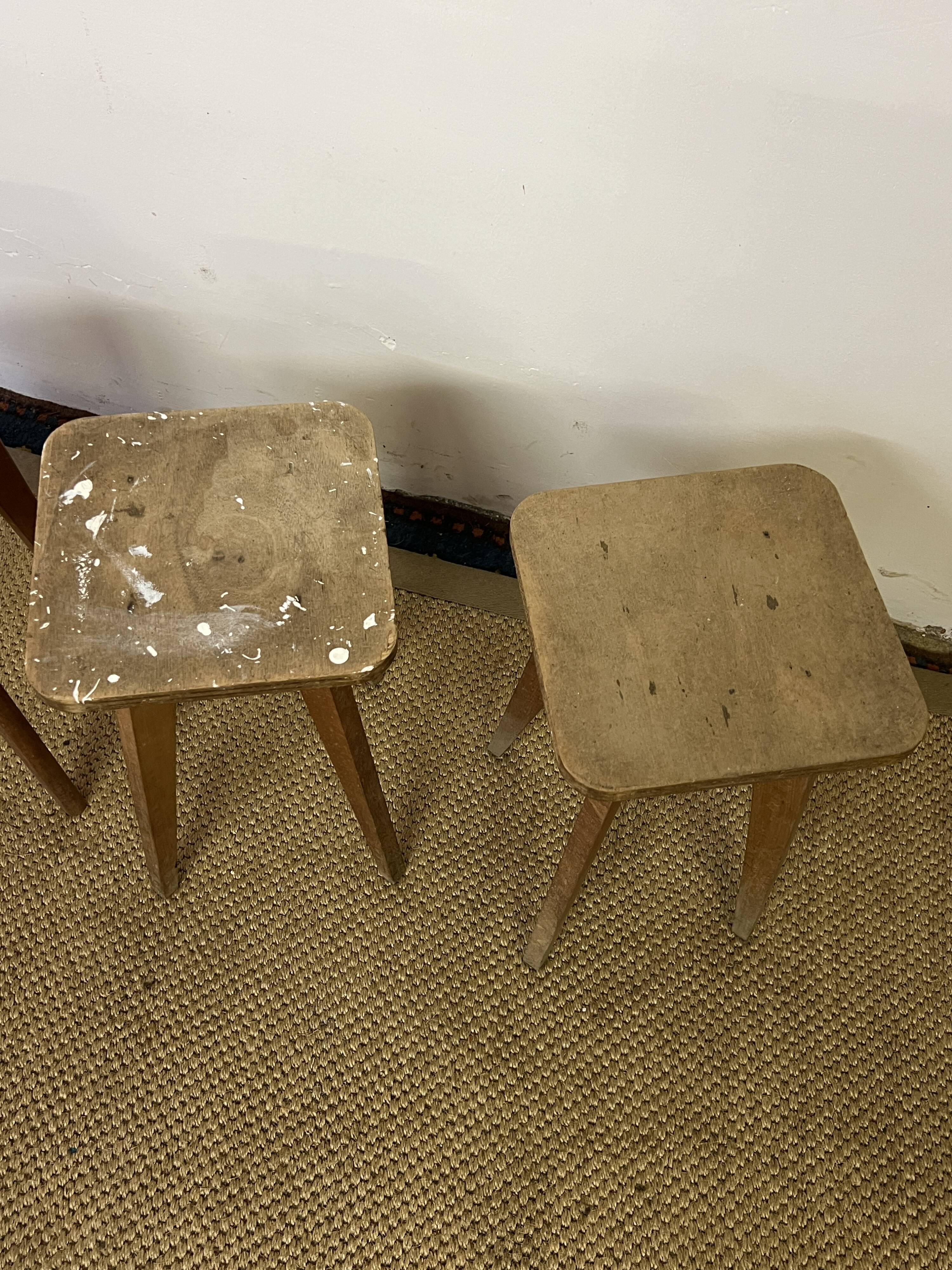 Series of 5 vintage wooden workshop stools