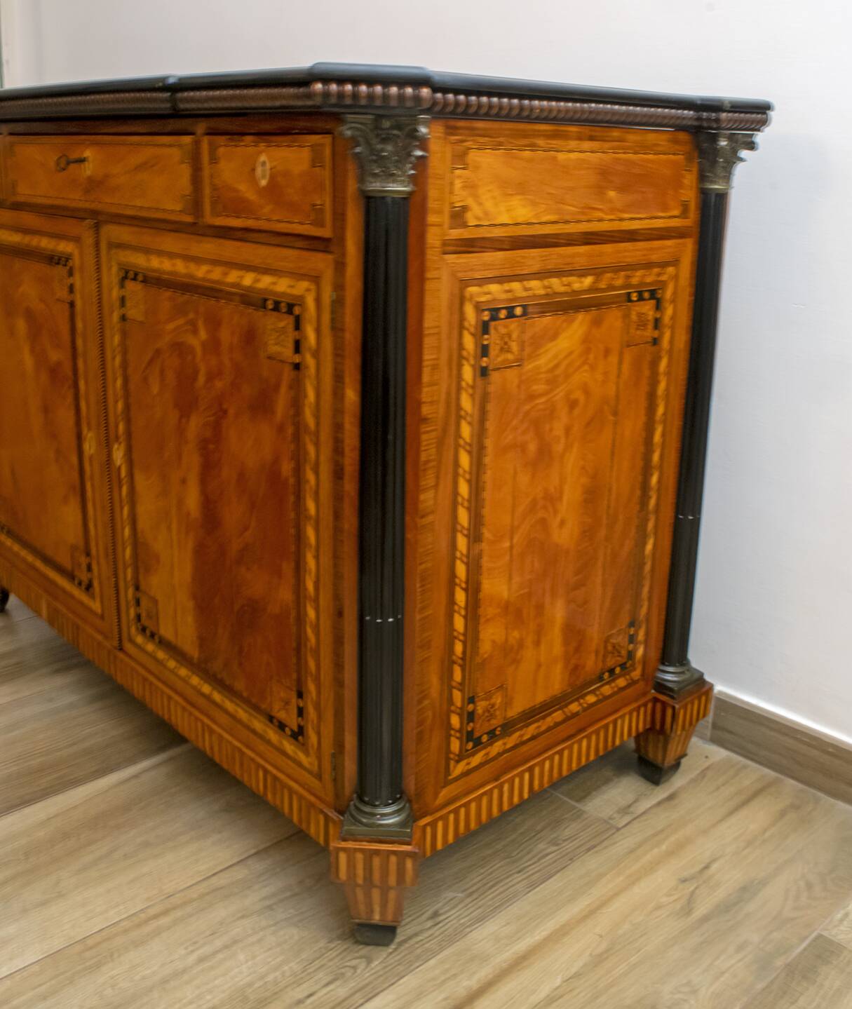Napoleon III French Sideboard Inlaid with Geometric Floral Motifs, 1850