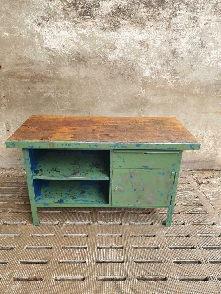Industrial workbench steel green kitchen or bathroom furniture