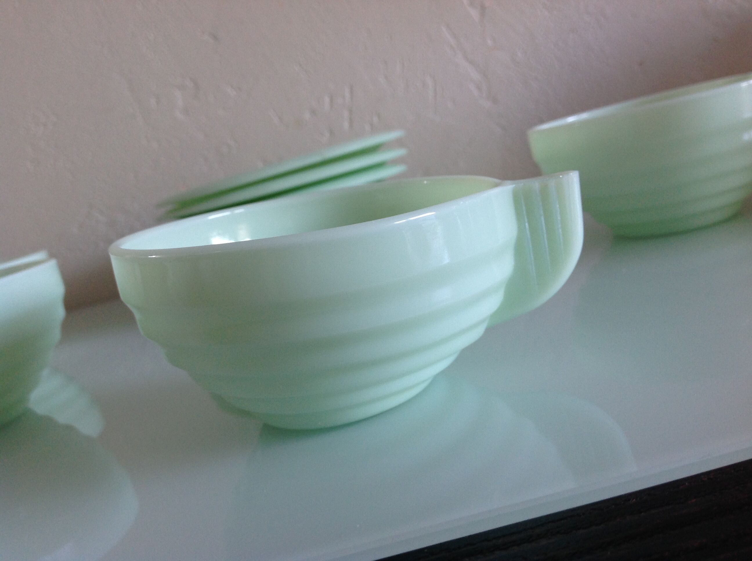 Six coffee cups and saucers in peppermint opaline 50/60