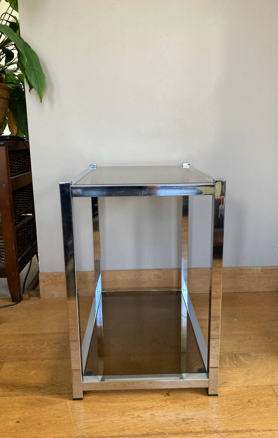 Vintage trolley in chrome metal and smoked glasses 1970s