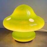 Lampe de table champignon à points blancs, verre vert