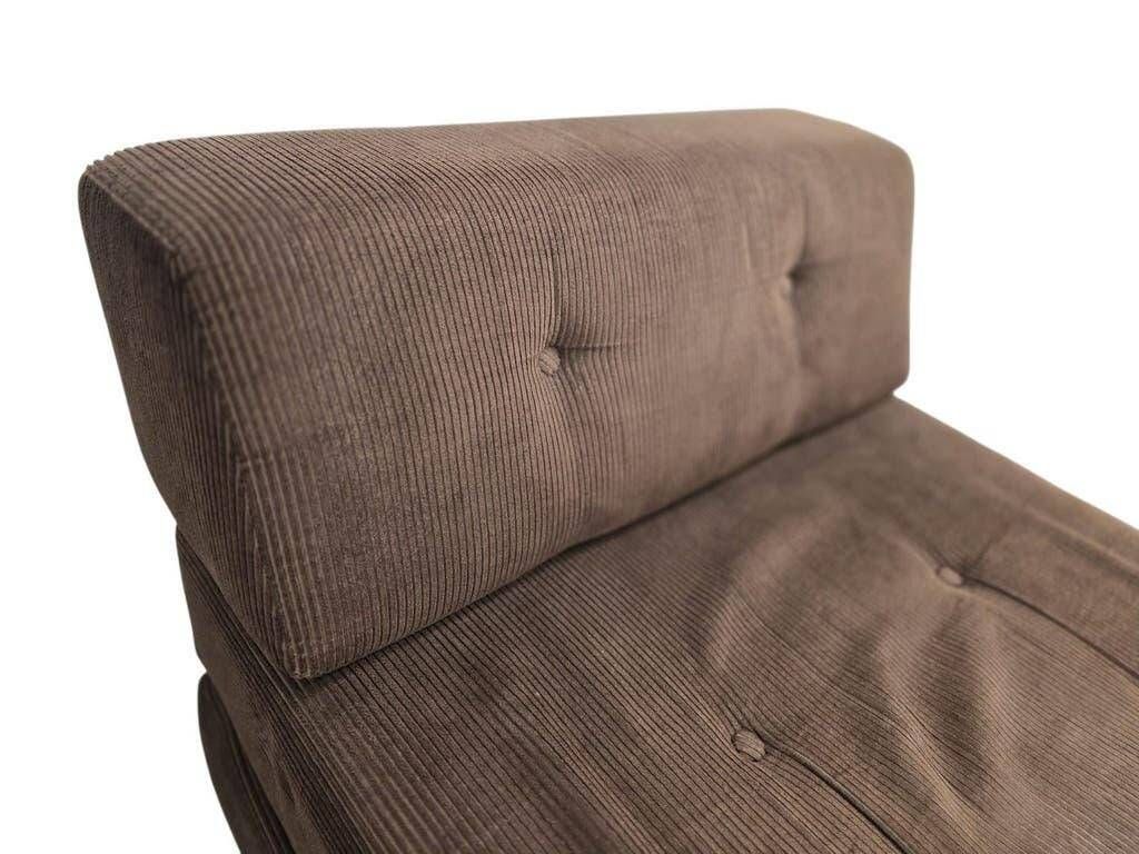 Fauteuil vintage marron côtelé / une place avec accent chromé