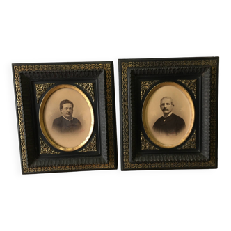 Paire de cadres Napoléon III  50 X 44 et photos signées Duburguet 1887