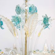Venetian chandelier in Murano glass with 6 lights, white and blue.