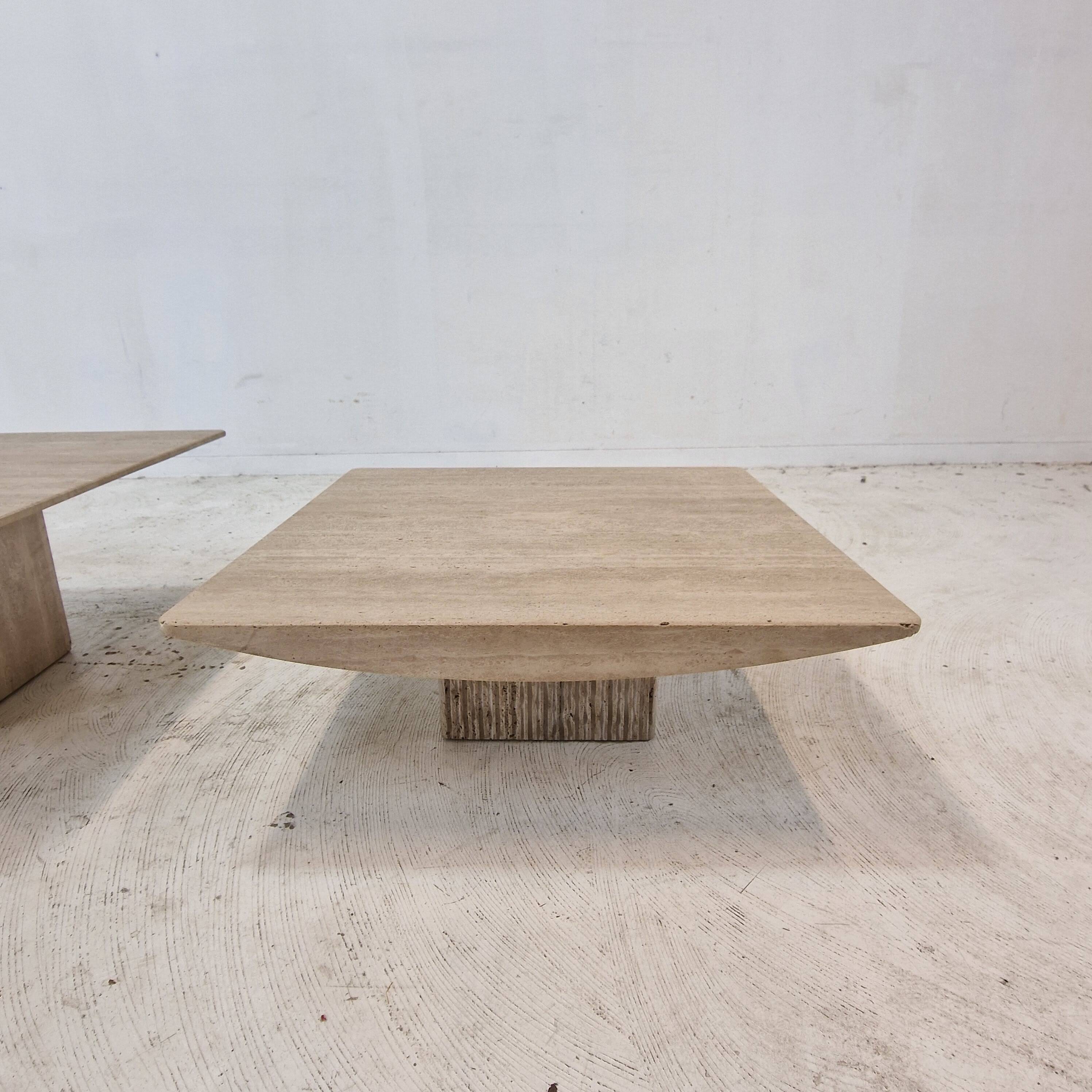 Set of 3 Italian Travertine Coffee or Side Tables, 1980s