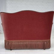 1950s, Danish 2-seater sofa, salmon pink furniture velour, ash wood.