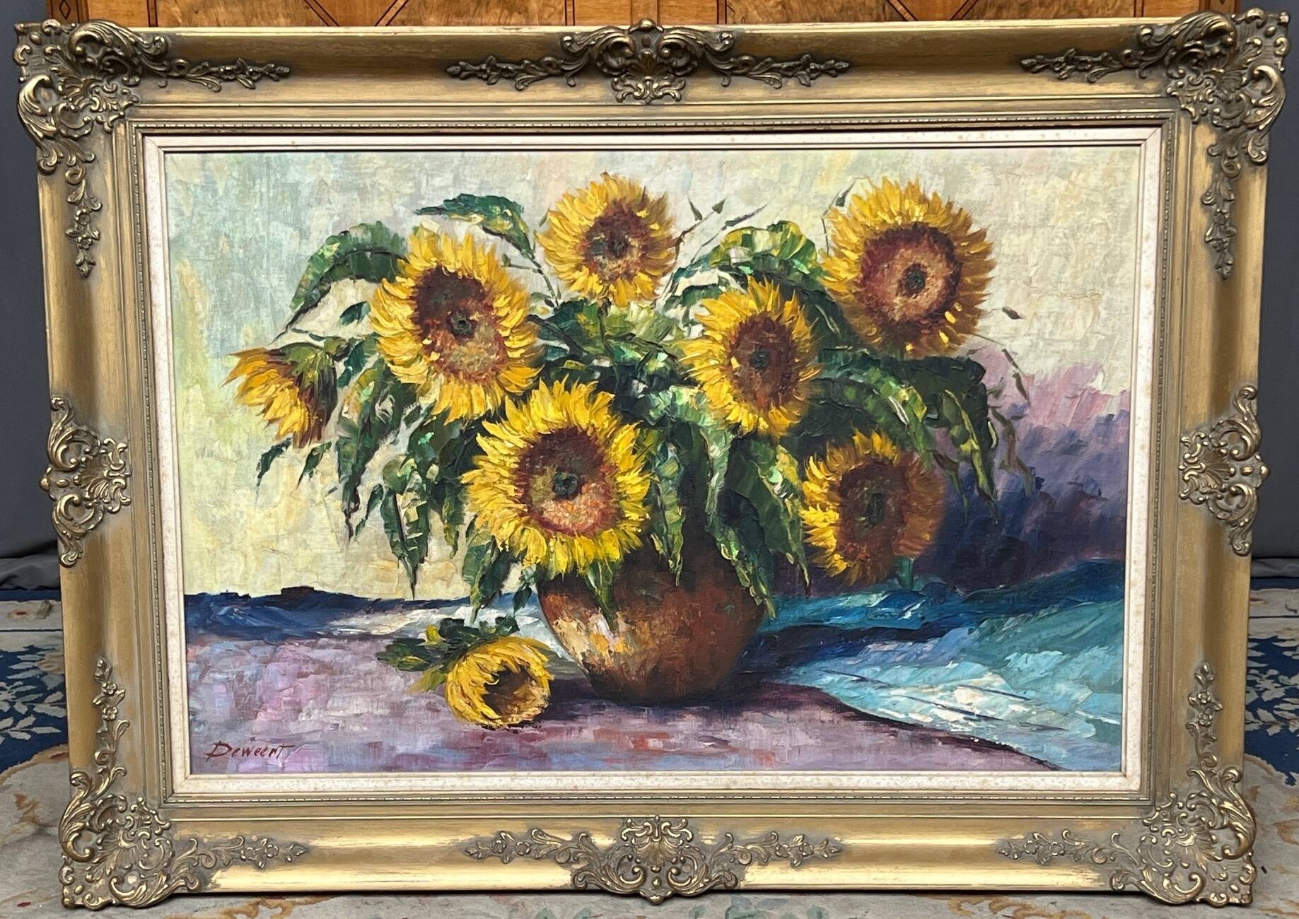 Still life with sunflowers. Signed.