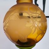 Lampe de table italienne en bois et verre jaune et vert jaune et vert du milieu du siècle