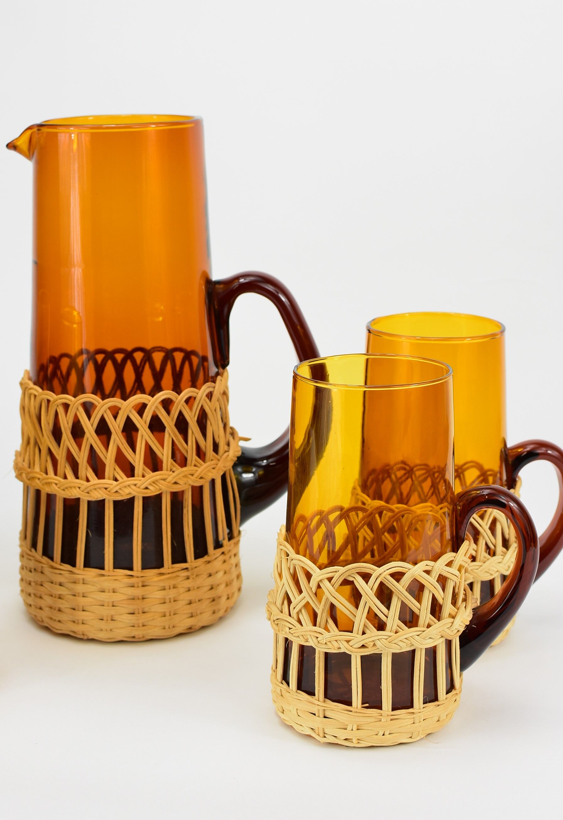Vintage orangeade glass and rattan set